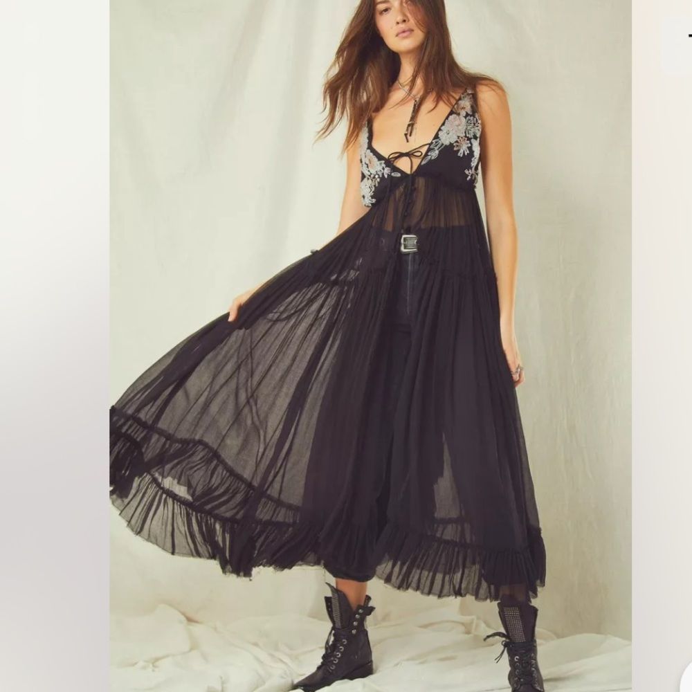 Free People Black Maxi Sundress Sleeveless Spaghetti Strap